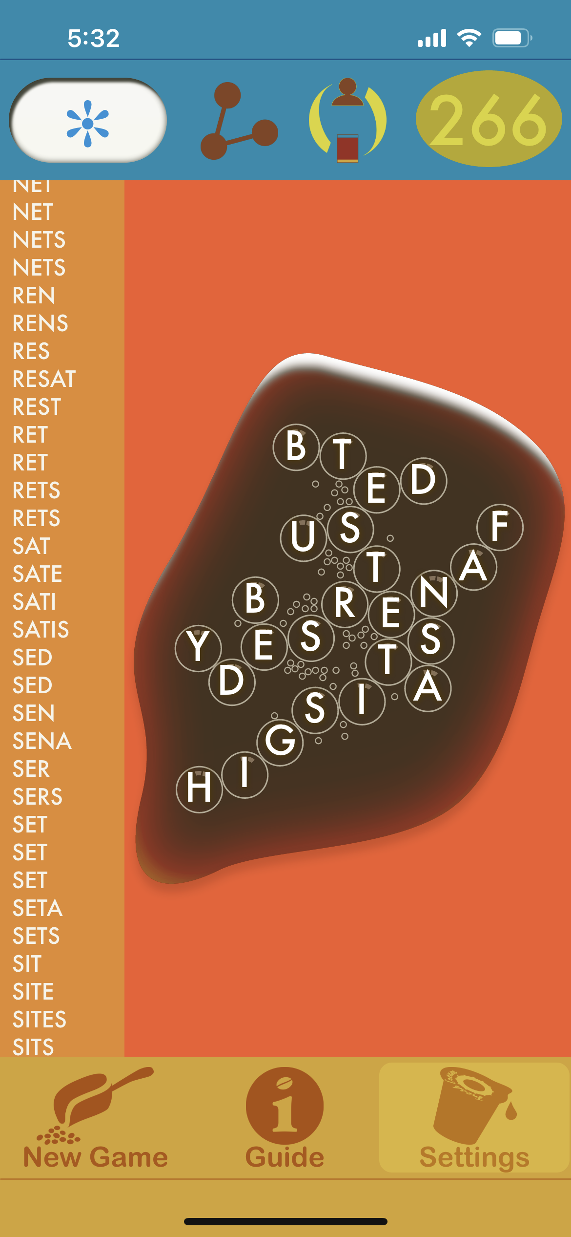 Spell the Beans Blu Yonder 266 points screenshot