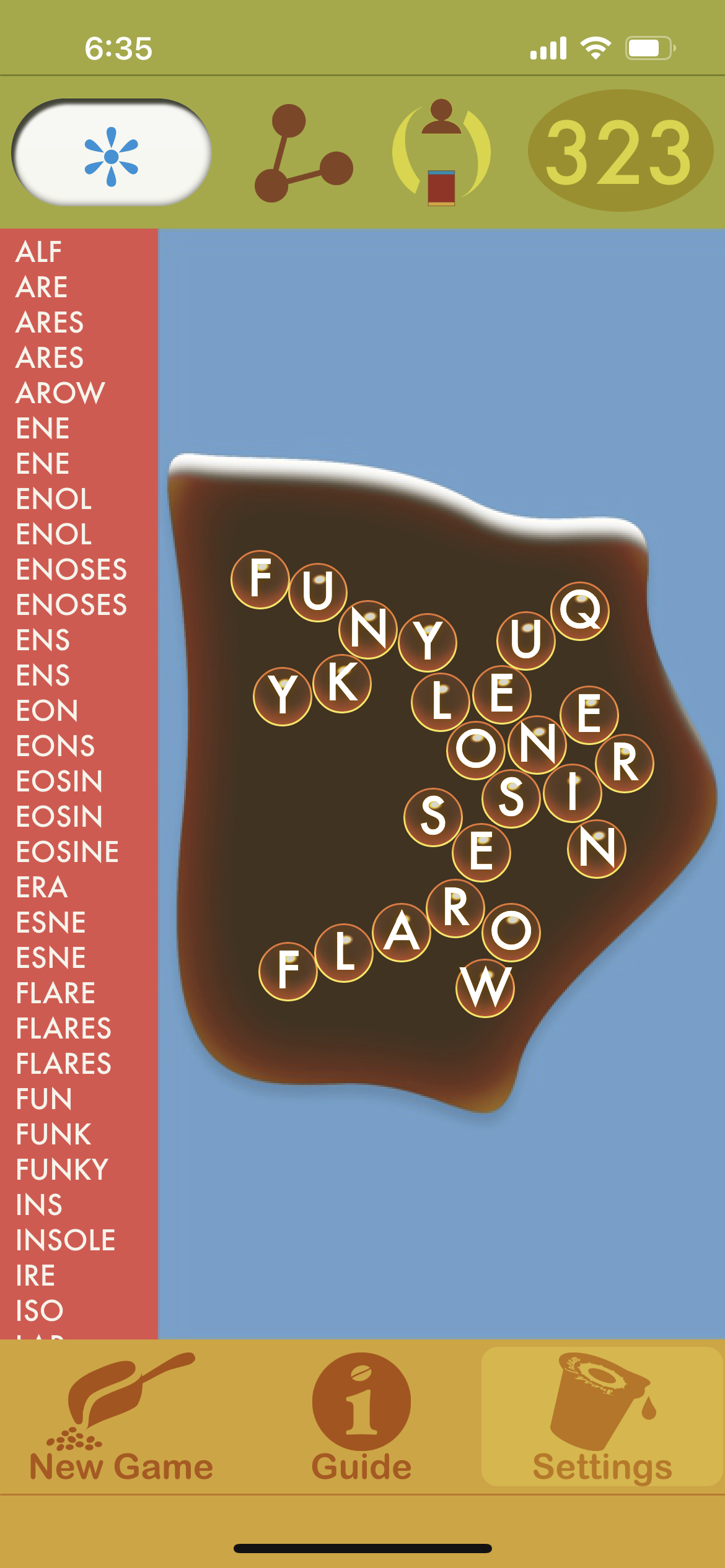 Making the best of a bad thing - Spell the Coffee 323 points (#1) with FLARE