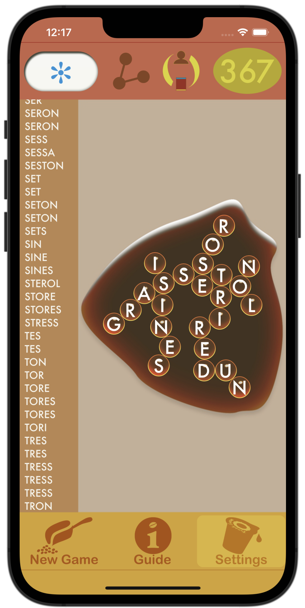 Spell the Coffee 367 points with STRESS on iPhone 13 Pro Max