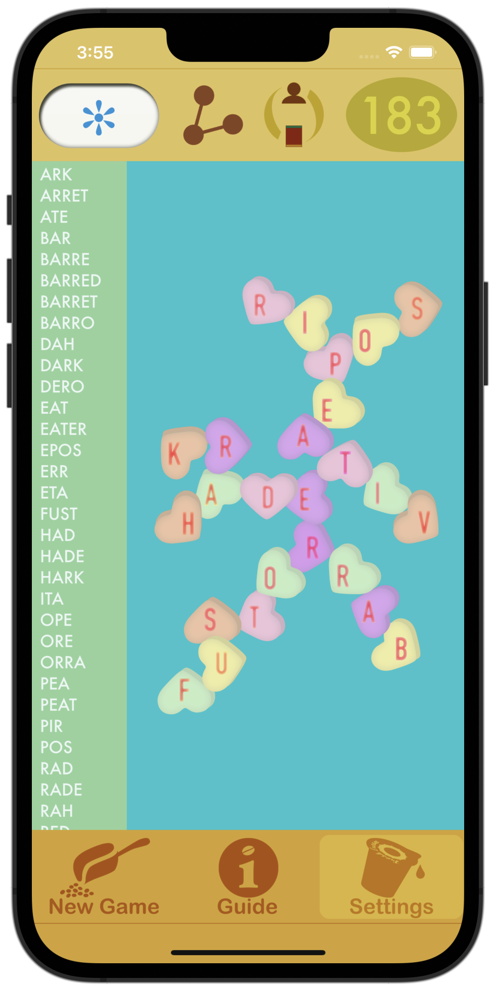 Love Letters 183 points with BARRED