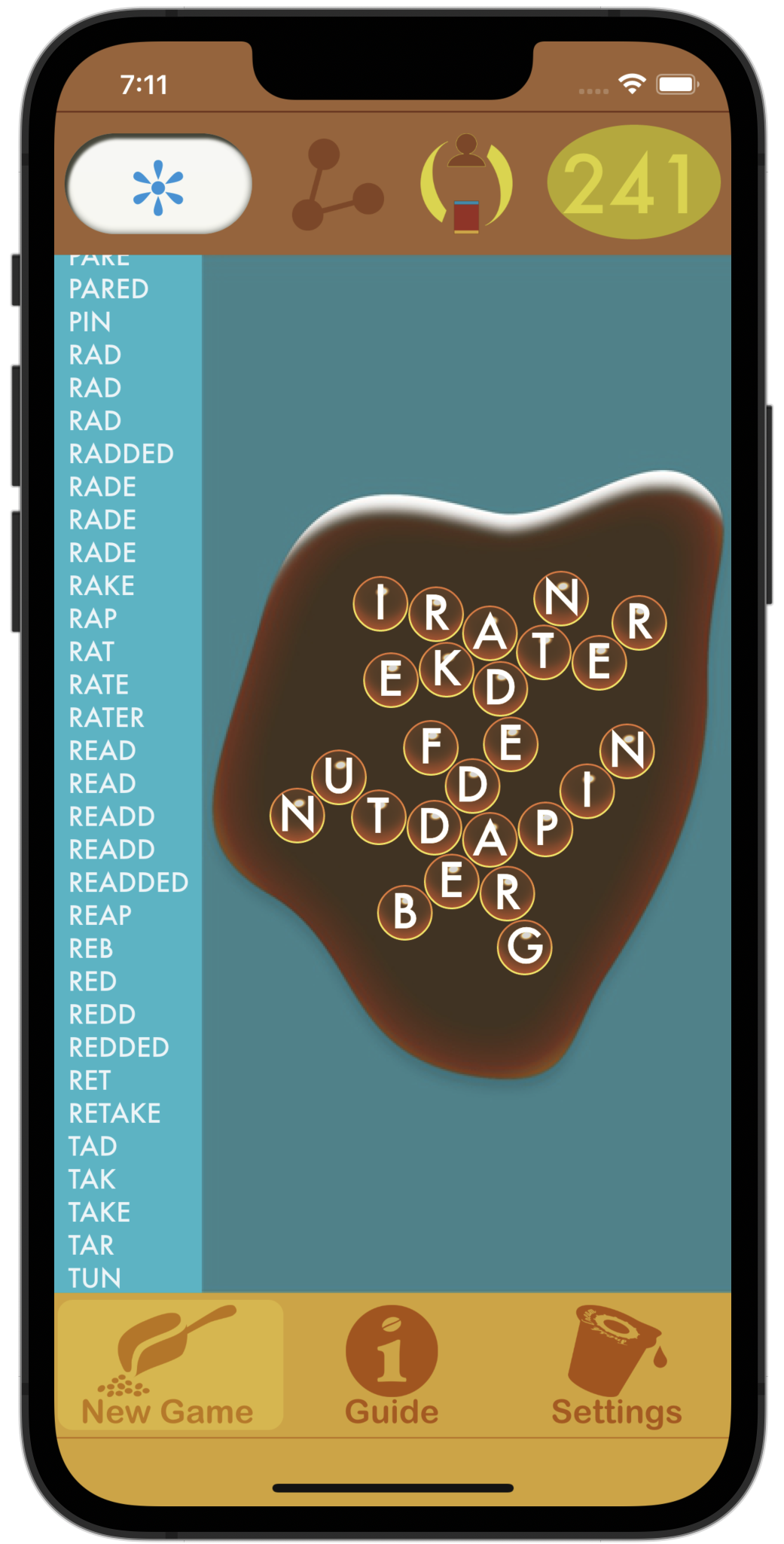 Spell the Coffee 241 points with PREADDED, words defined by AI