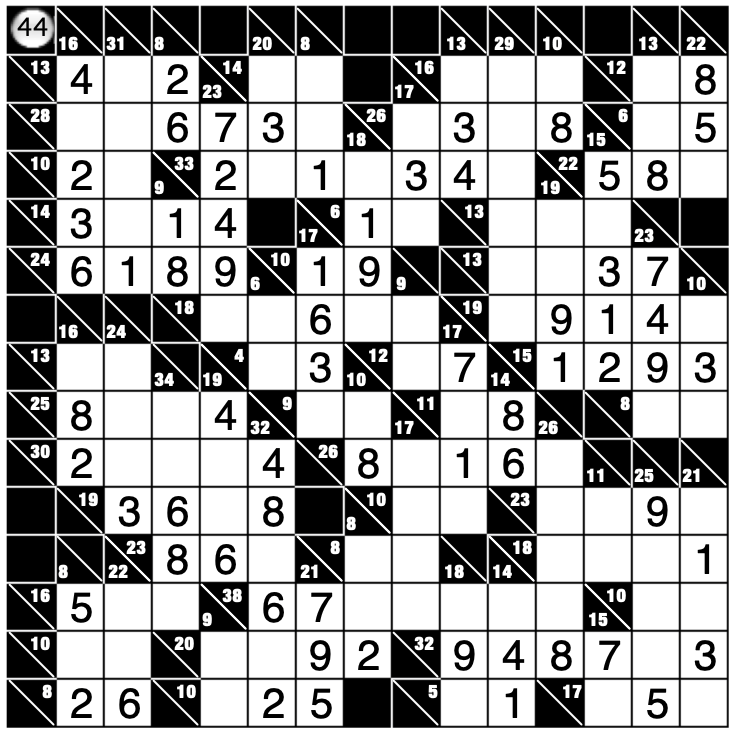 Sample kakuro puzzle with hints