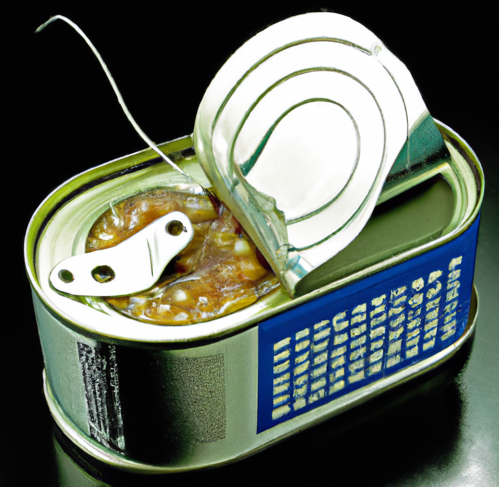 Sardio, a radio made from canned sardines, showing limited fearful symmetry